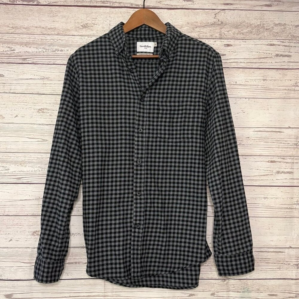 Goodfellow Black Grey Checkered Flannel Button Down Large